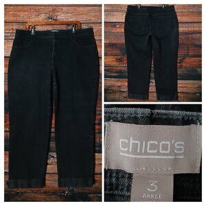 Chico's Jeans Size 3 US 16 Sparkle Cuffed Ankle Black Denim Stretch